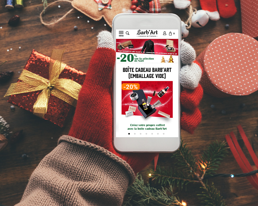 Smartphone avec publicité pour les fêtes de Noel