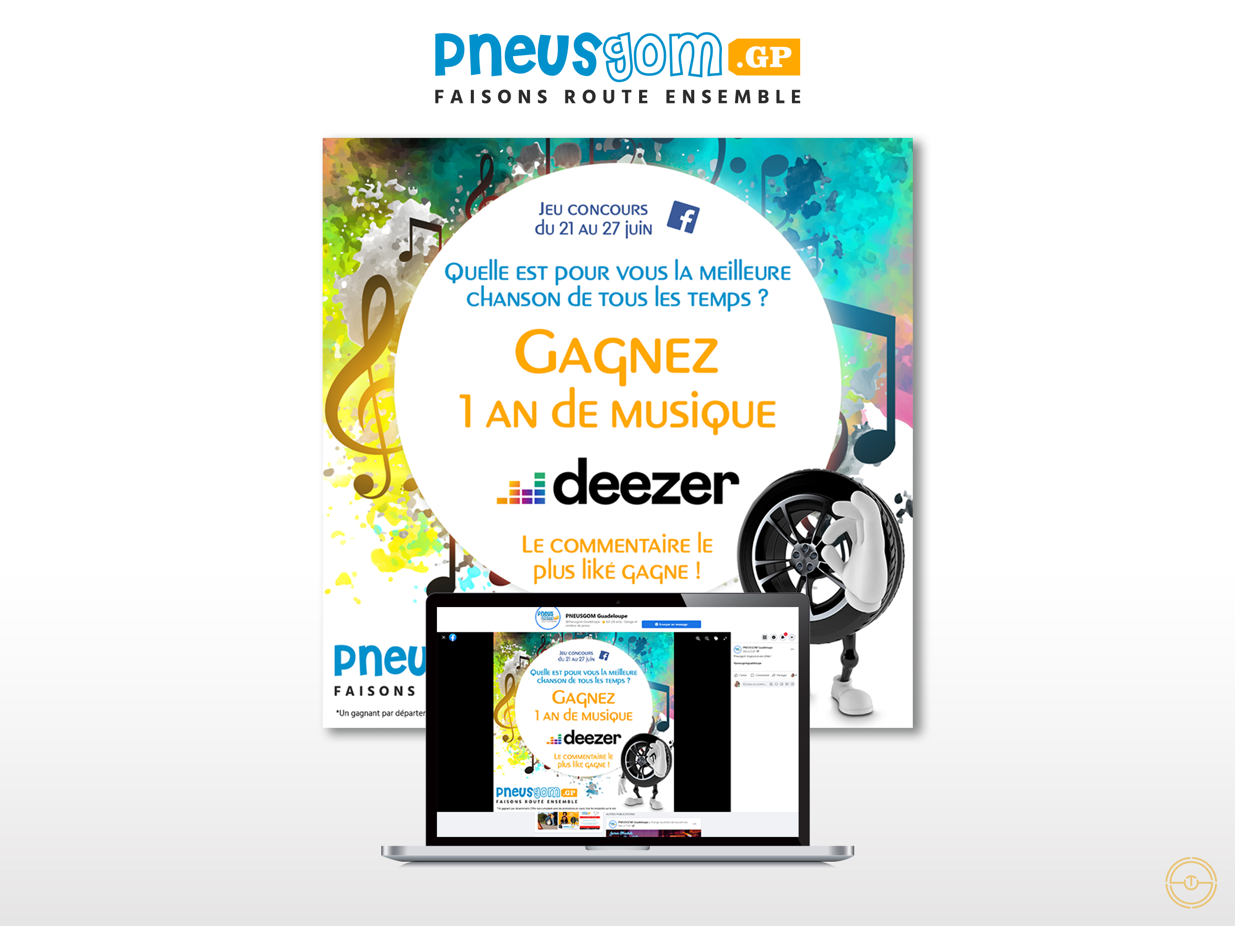 Visuel de digital marketing pour Pneusgom à l'occasion de la fête de la musique